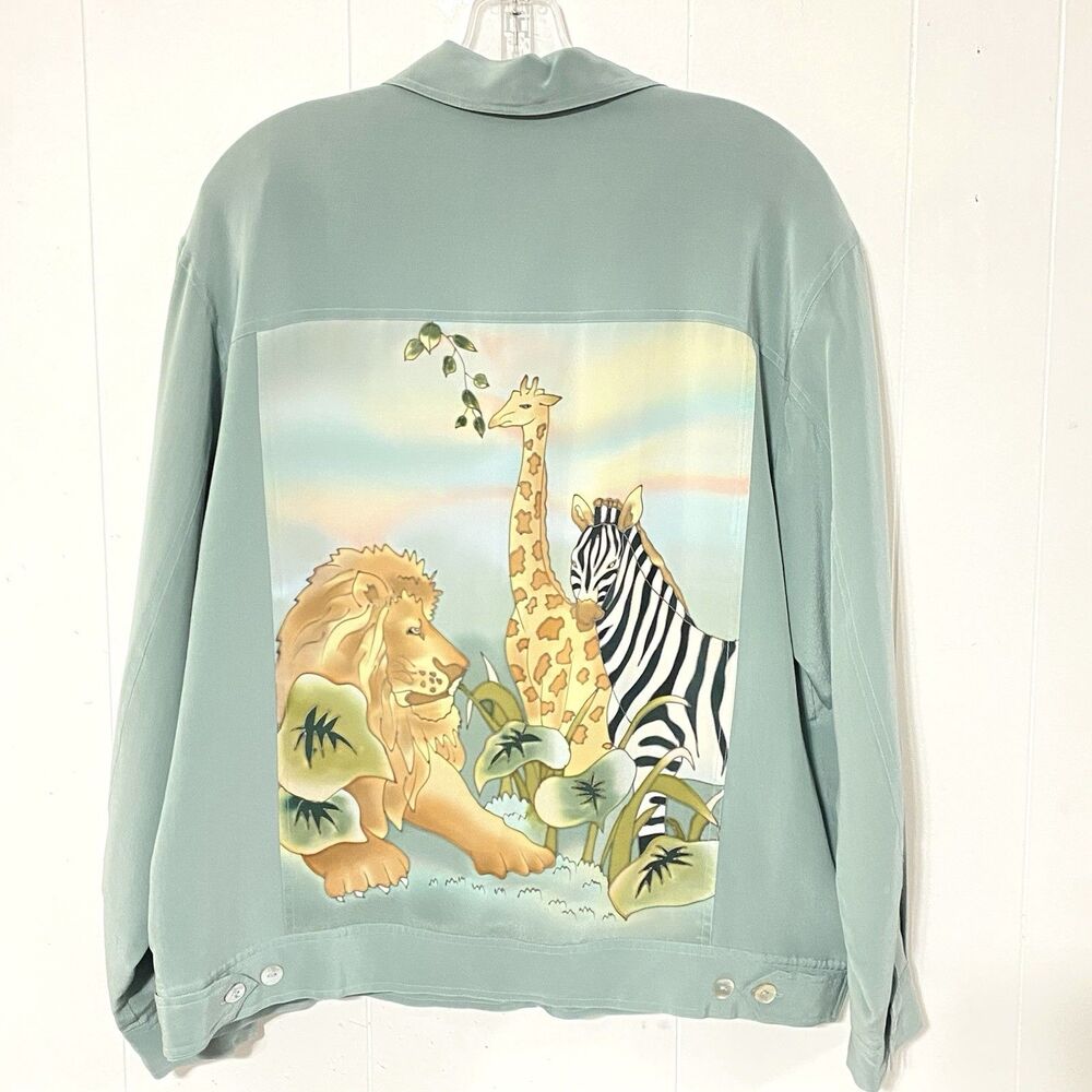 Vtg Carol Patterson M Button 100% Silk Jacket Art To Wear Lightweight Safaricore